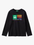 Benetton Kids' Cotton Logo Print Long Sleeve T-Shirt, Black