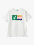 Benetton Kids' Junior Cotton Logo Print T-Shirt, Offwhite