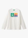 Benetton Kids' Cotton Long Sleeve Graphic T-Shirt, Offwhite