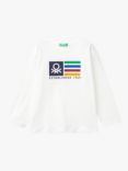 Benetton Kids' Cotton Logo Graphic Long Sleeve T-Shirt, Offwhite