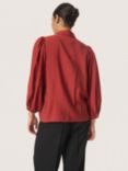 Soaked In Luxury Leodora Cropped Sleeve Buttons Shirt, Scarlet