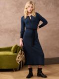 Brora Herringbone Jacquard Merino Wool Knit Dress, Dark Navy/Peacock