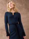 Brora Herringbone Jacquard Merino Wool Knit Dress, Dark Navy/Peacock