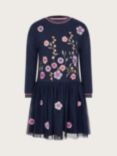 Monsoon Kids' 2-in-1 Floral Embroidered Dress, Navy