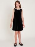 Monsoon Kids' Laureli Bow Velour Sleeveless Dress, Black