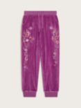 Monsoon Kids' Velour Floral Embellished Joggers, Purple