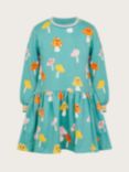 Monsoon Kids' Cotton Mushroom Print Dress, Turquoise/Multi