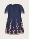 Monsoon Kids' Petal 3D Embroidered A-Line Dress, Navy