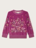 Monsoon Kids' Floral Embroidered Velour Sweatshirt, Purple