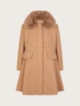 Monsoon Kids' Faux Fur Collar Bow Swing Coat, Camel