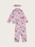 Monsoon Kids' Satin Rose Print Pyjama Set, Pink