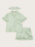 Monsoon Kids' Satin Roses Short Pyjamas & Mask Set, Green