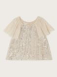 Monsoon Kids' Adele Flutter Sleeve Sequin Top, Champagne