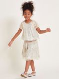 Monsoon Kids' Adele Flutter Sleeve Sequin Top, Champagne