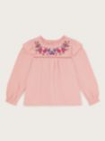 Monsoon Kids' Cotton Floral Embroidered Top, Pink