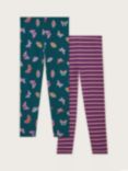 Monsoon Kids' Butterfly Print & Striped Leggings, Pack of 2, Green