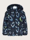 Monsoon Kids' Happy Face Puffer Coat, Black