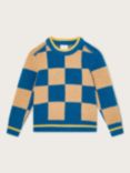 Monsoon Kids' Checkerboard Crew Neck Jumper, Blue