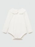 Mango Baby Monaco Embroidered Collar Bodysuit, Natural White