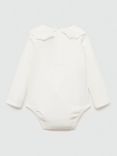 Mango Baby Monaco Embroidered Collar Bodysuit, Natural White