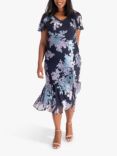 chesca Enchanting Leaves Silk Blend Dress, Navy/Multi