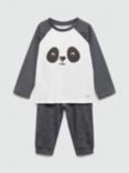 Mango Kids' Cotton Panda Pyjamas, Dark Grey