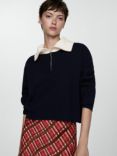 Mango Latas Contrast Collar Jumper, Navy/Cream