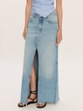 Mango Amaia Frayed Hem Denim Maxi Skirt, Light Blue