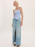 Mango Amaia Frayed Hem Denim Maxi Skirt, Light Blue