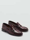 Mango Luisa Leather Loafers, Dark Red