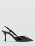 Mango Tona Patent Slingback Pointed Courts, Black