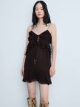 Mango Garfi Ruffle Mini Dress, Dark Brown