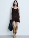 Mango Garfi Ruffle Mini Dress, Dark Brown