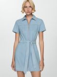 Mango Lester Tie Waist Denim Dress, Blue