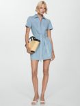 Mango Lester Tie Waist Denim Dress, Blue