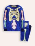 Mini Boden Kids' Snug Glow-In-The-Dark Pyjamas, Blue Skeleton