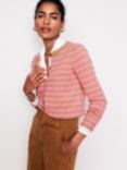 Boden Eva Stripe Cashmere Cardigan, Melange/ Fluro Pink