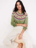 Boden Fae Fair Isle Frill Wool Blend Cardigan, Green/Multi