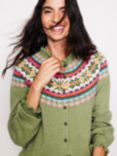 Boden Fae Fair Isle Frill Wool Blend Cardigan, Green/Multi