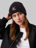 Calvin Klein Embroidered Monogram Beanie Hat, Black/Dusty Rose