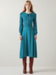 L.K.Bennett Susannah Tie Neck Pointelle Fit and Flare Dress, Teal