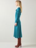 L.K.Bennett Susannah Tie Neck Pointelle Fit and Flare Dress, Teal