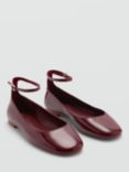 Mango Gigi Patent Anklet Ballerina Pumps, Dark Red