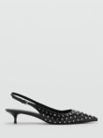 Mango Tacha Studded Pointed Slingback Heels, Black