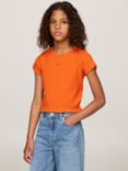 Tommy Hilfiger Kids' Rib Short Sleeve Tee, Orange Thunder