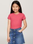 Tommy Hilfiger Kids' Rib Short Sleeve Tee, Heritage Pink