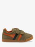 Gola Classics Kids' Harrier Suede Riptape Trainers, Khaki/Moody Orange/Black