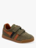 Gola Classics Kids' Harrier Suede Riptape Trainers, Khaki/Moody Orange/Black