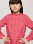 Tommy Hilfiger Kids' Embroidered Long Sleeve Dress, Pink Coral