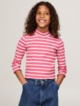 Tommy Hilfiger Kids' High Neck Rib Stripe Top, Heritage Pink